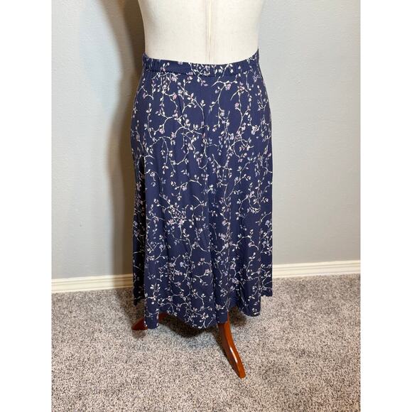 J. Jill skirt blue floral print midi length flowy  elastic waist side zip Sz S - Picture 4 of 8